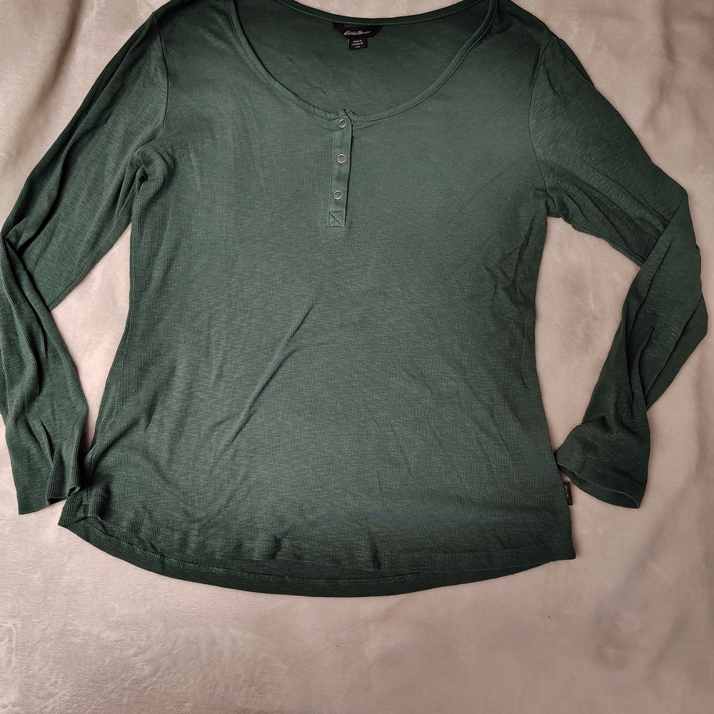 Eddie Bauer Women's Tunic Green Snap Front SZ L
